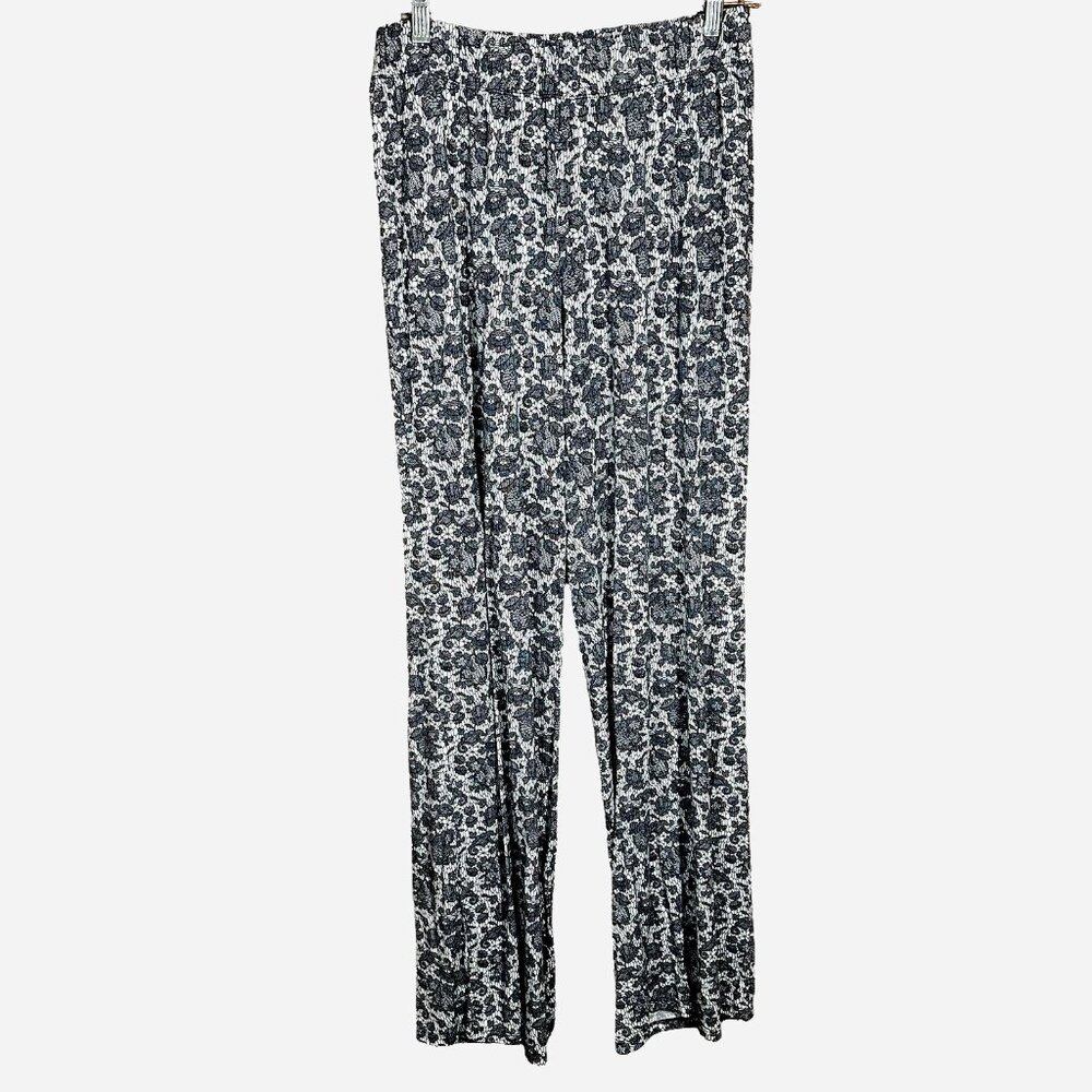 Soft Boho Floral Lounge Pants M  Cozy Black White Sleepwear  Quiet Luxury